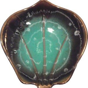 Mid-Century Ceramic Drip Glaze Dish Black Green Gold Germany